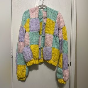 Handmade Oversized Knitted Sweater Colorful XL Cardigan Rainbow Funky Unisex